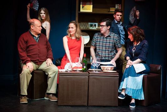 Family in a red cardigan, a red dress and plaid shirts around a kitchen table, Neurosis: A Musical That Gets in Your Head