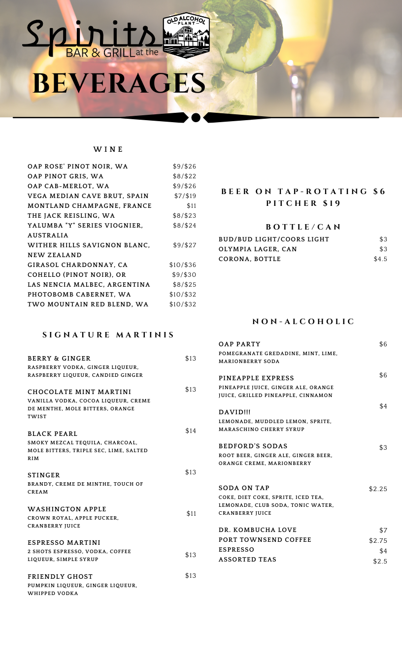 Cocktails Old Alcohol Plant Inn Port Hadlock