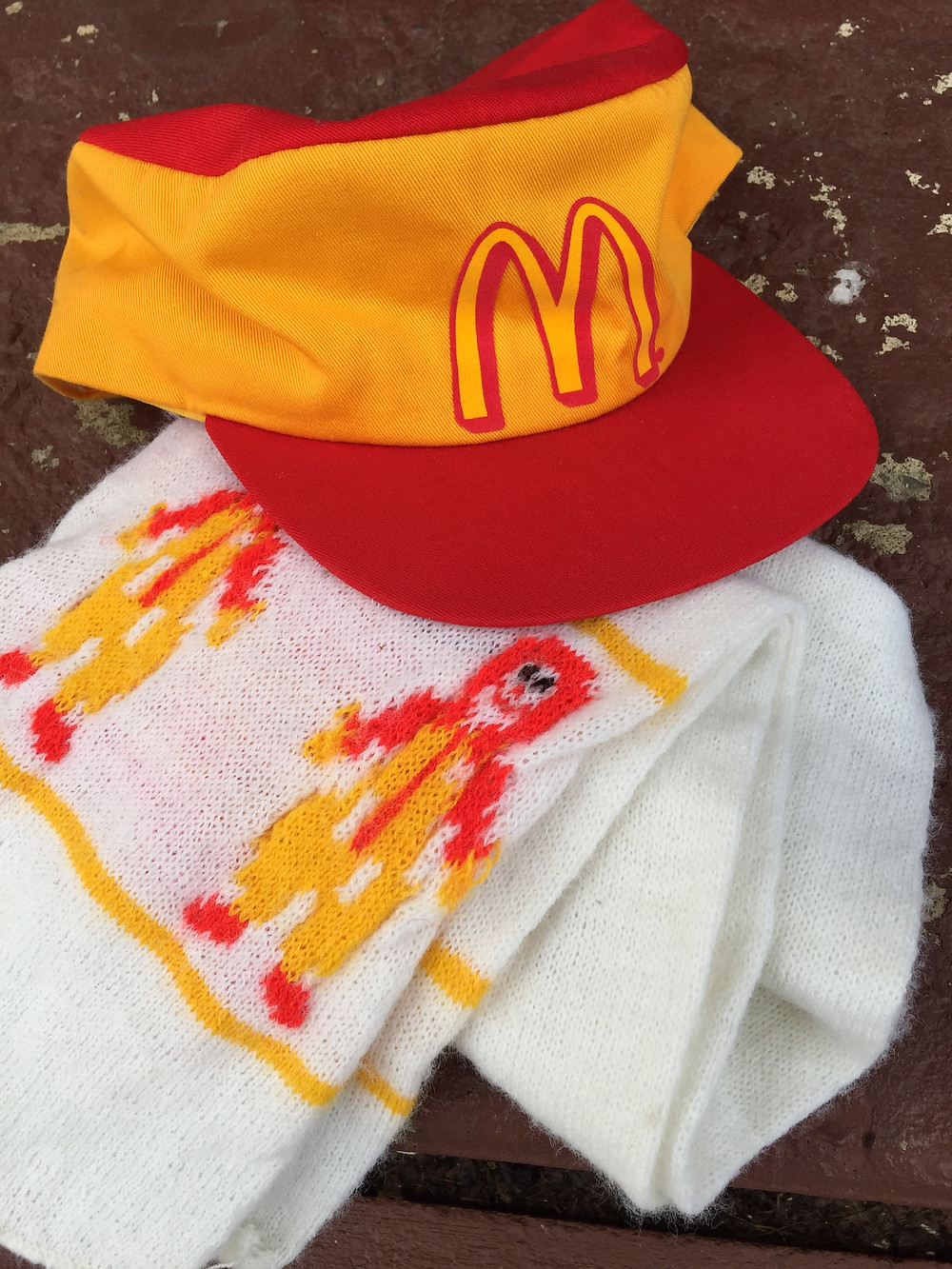 Vintage McDonald's hat and Ronald McDonald scarf.