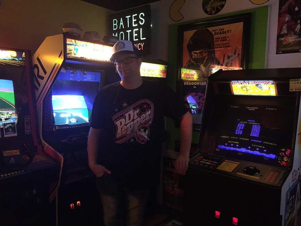 Free Dr Pepper arcade t-shirt with Atari arcade games: RoadBlasters, Pole Position, Centipede, Missile Command.