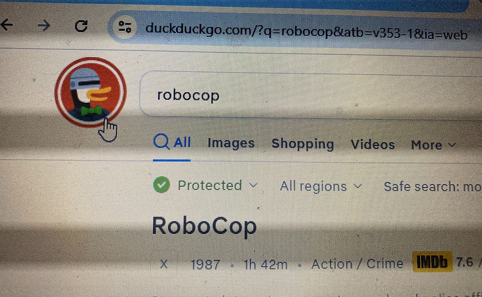 duckduckgo duck mascot as RoboCop