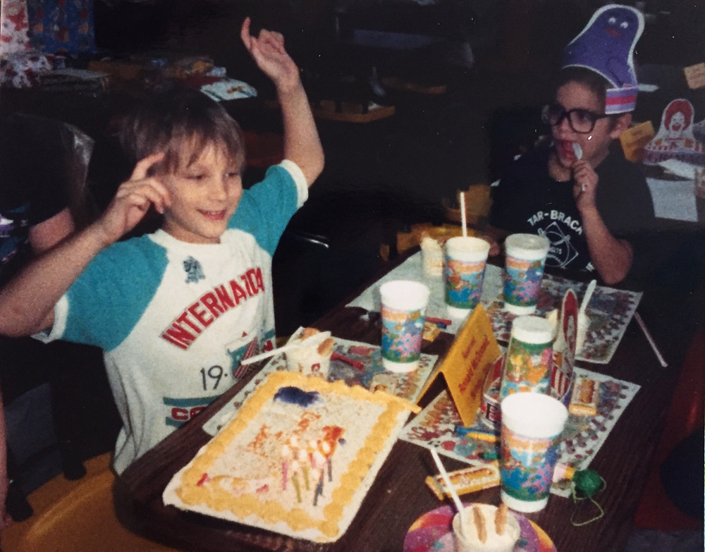 '80s McDonald's birthday party with Ronald and Grimace birthday cake.