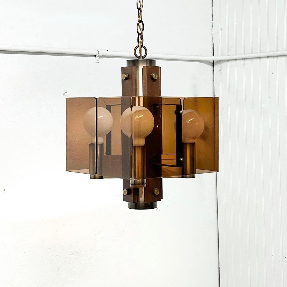 MCM Amber Acrylic & Walnut Pendant Light