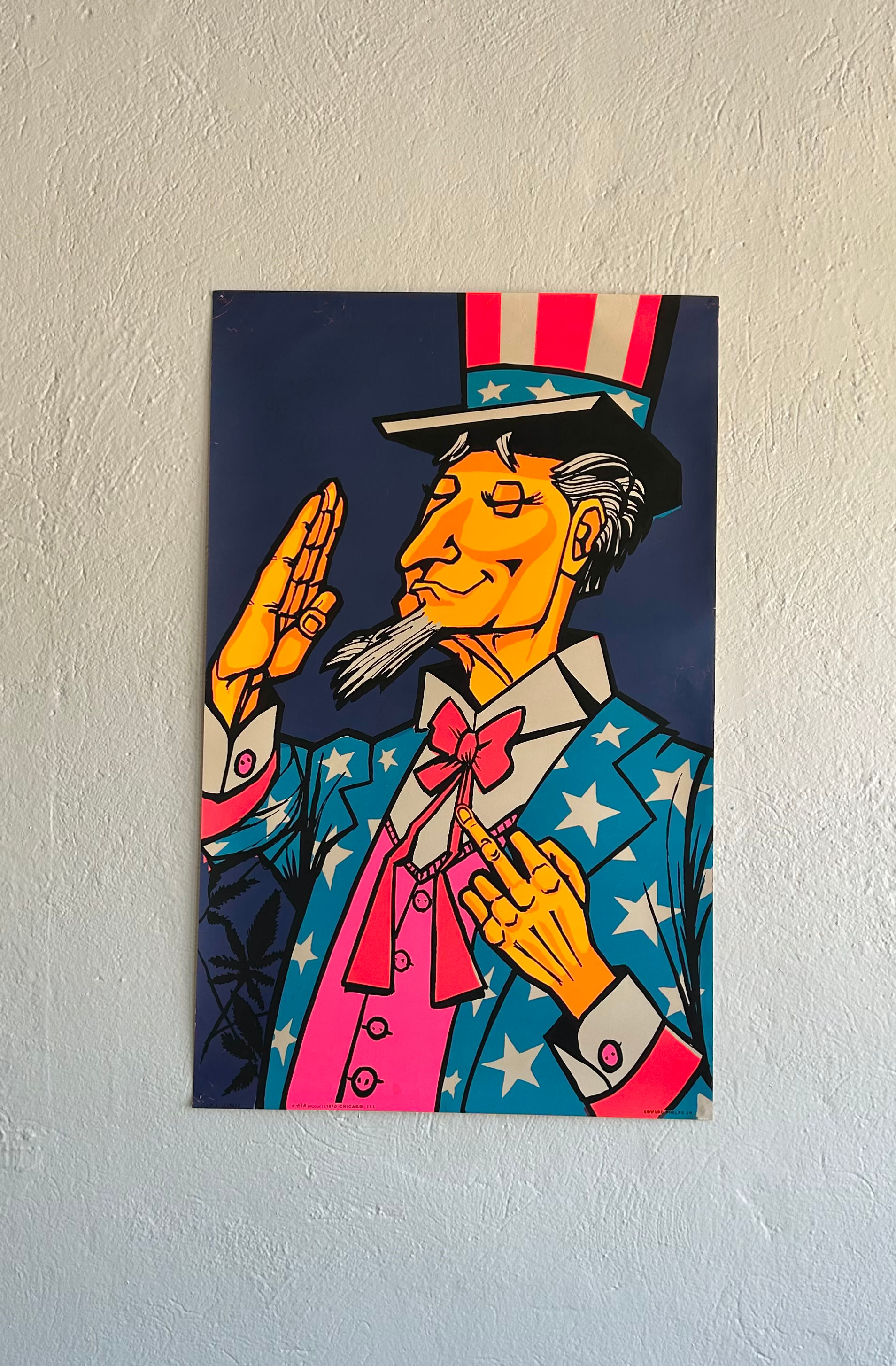 Vintage 1971 'Sams Finger' Anti Draft Black Light Poster, Original & Unframed