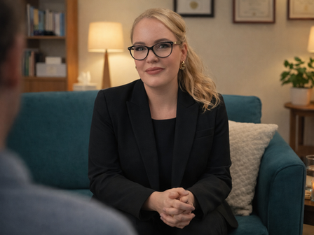 Tenneile Manenti seated in a quiet workplace setting, representing the importance of psychological support and employee wellbeing after a workplace critical incident.