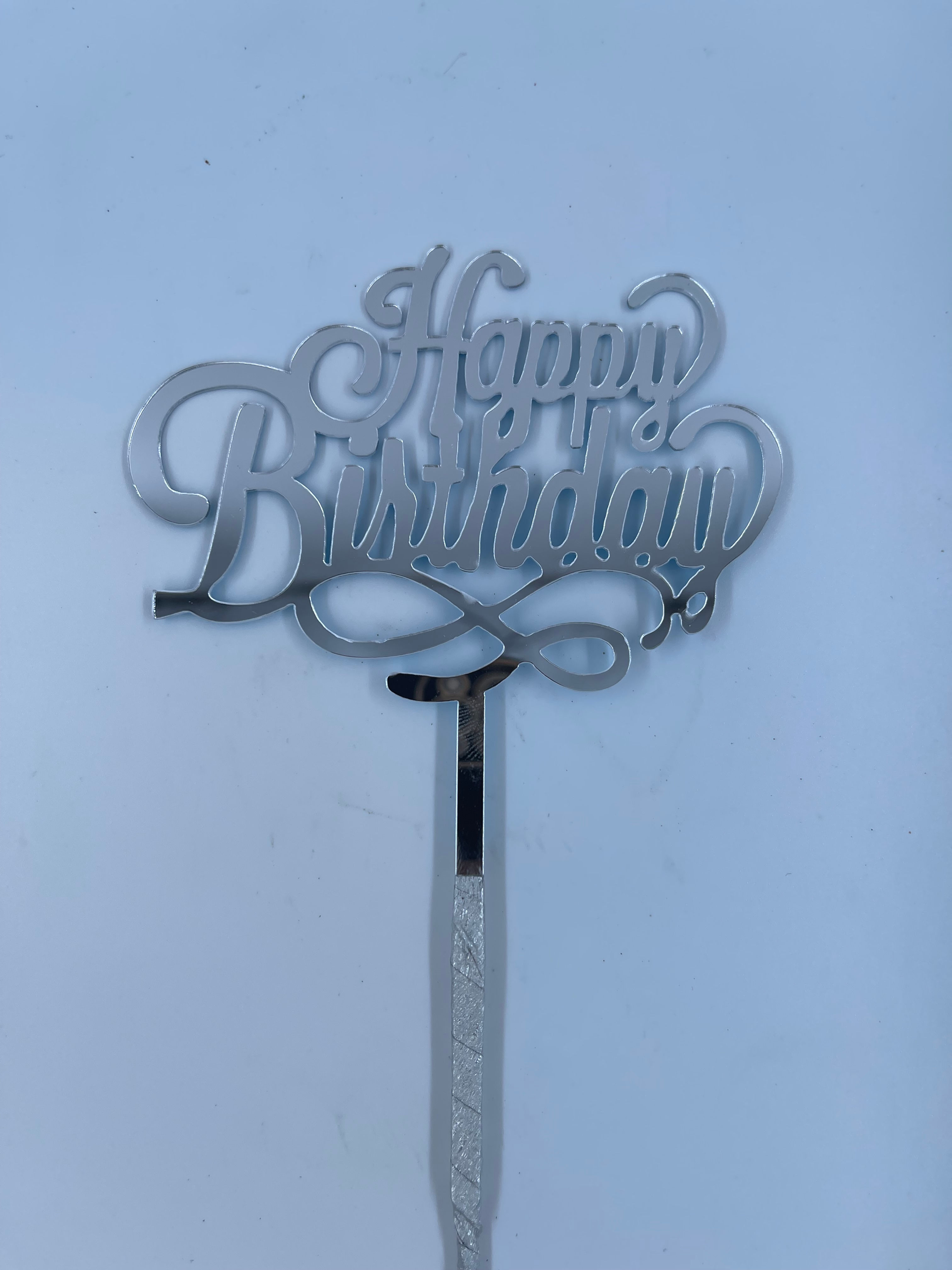 Silver Happy Birthday Pick- Letrero De Feliz Cumpleanos -Silver