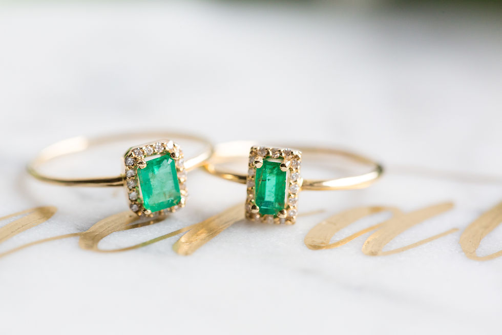 Thumbnail: Rectangle yellow gold emerald and diamond ring