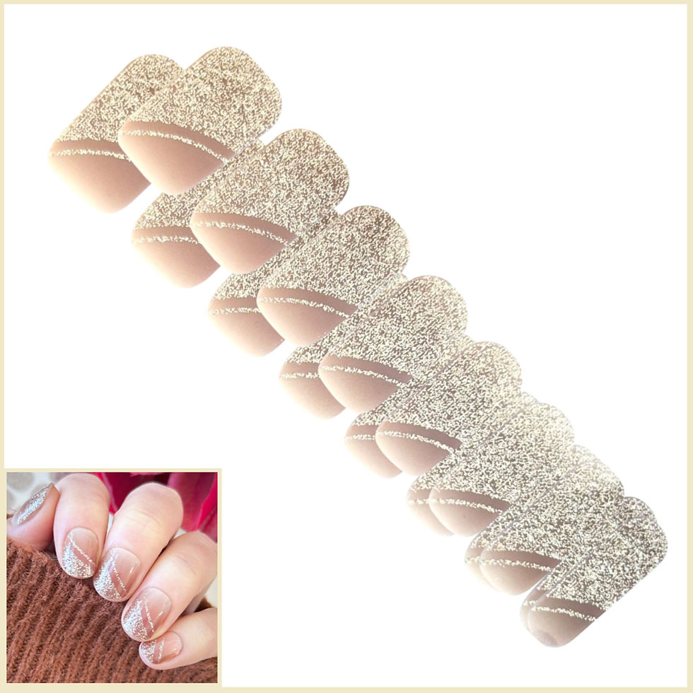 Elegant nude to brown ombre nail wraps with glitter gold on the nail tips