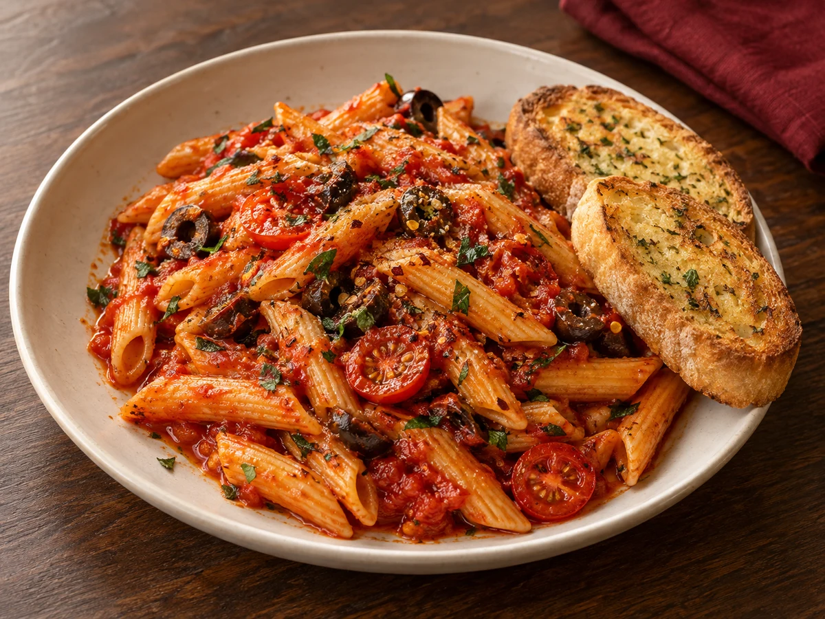 Penne arrabbiata — Illustrative image · Pictured: Plain