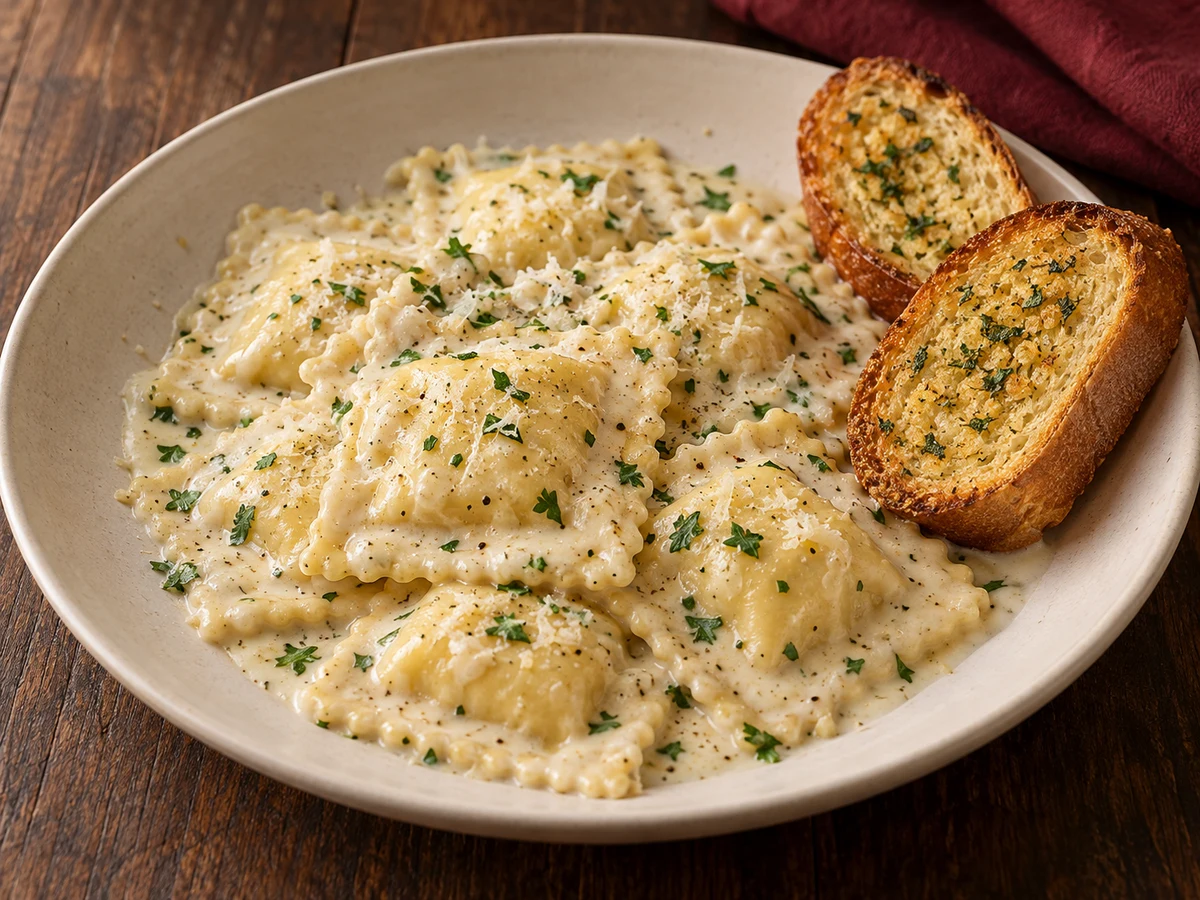 Cheese ravioli — Illustrative image · Pictured: Cream sauce