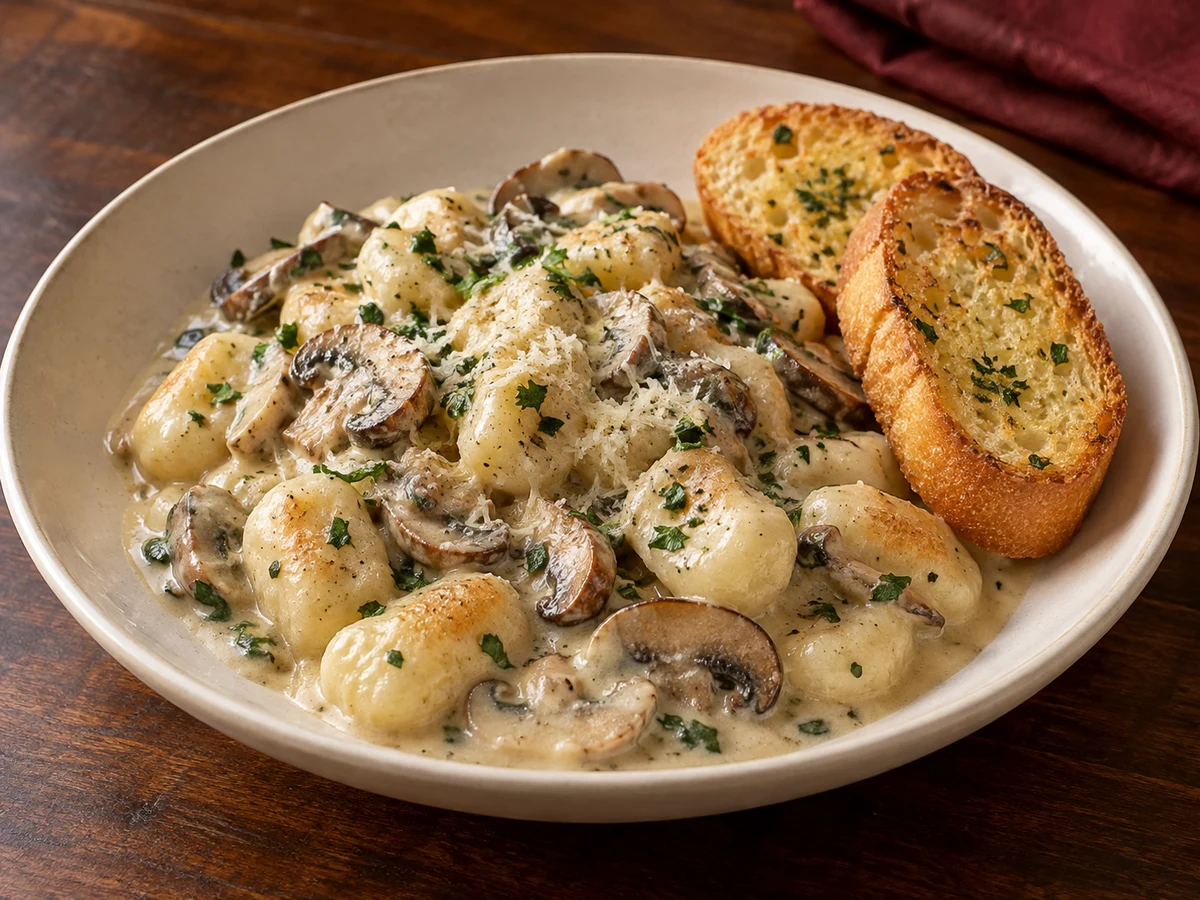 Gnocchi with cream & mushrooms — Illustrative image