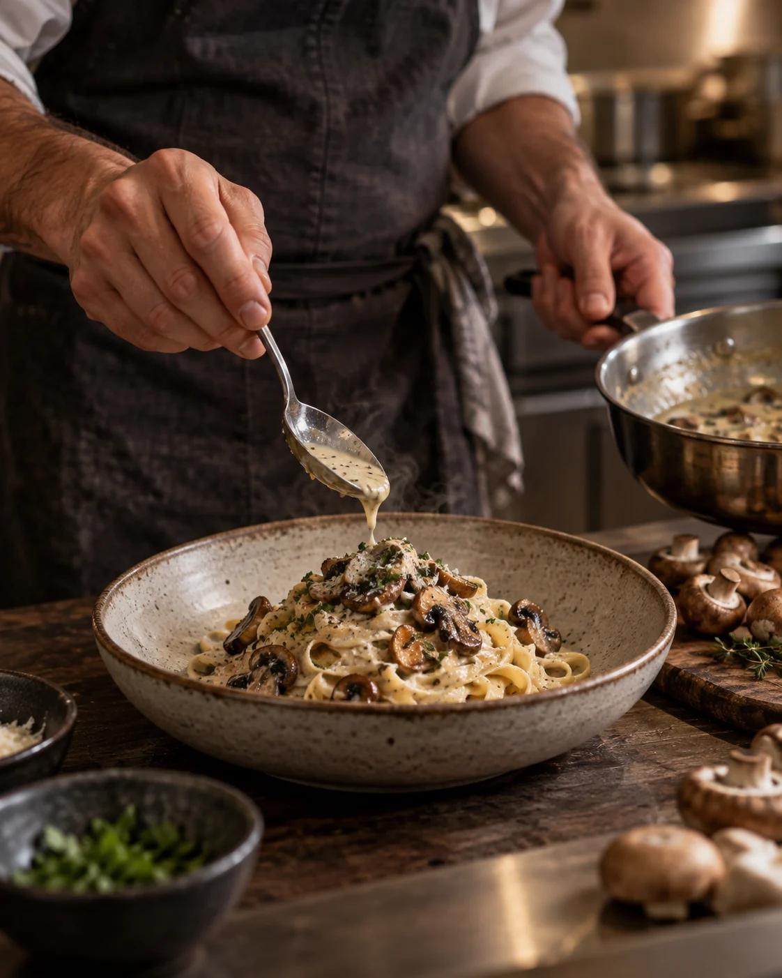 Illustrative chef preparation scene, not a photograph of Rayan