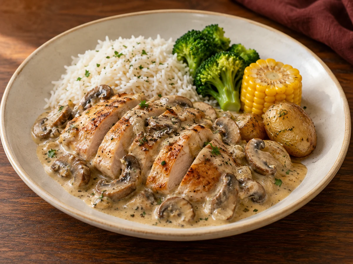 Chicken with cream & mushrooms — Illustrative image