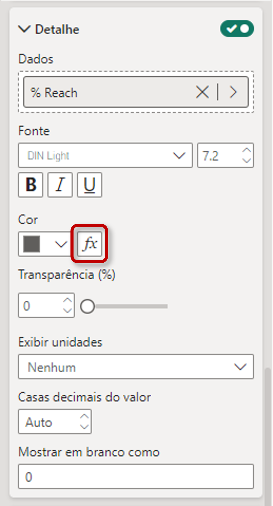 Imagem que mostra como acessar a janela de formatação condicional para o rótulo de detalhes