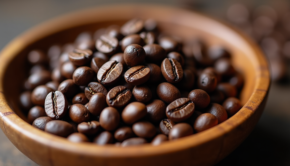 Eye-level view of freshly roasted Ethiopian coffee beans in a pan