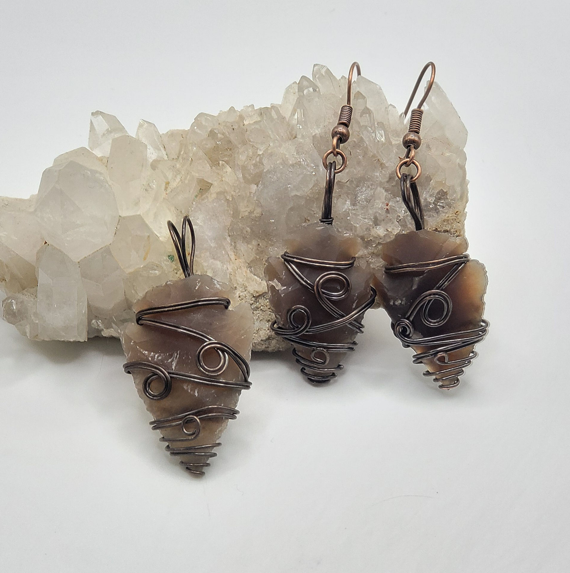 Flint Arrowhead Pendant and Earring Set 