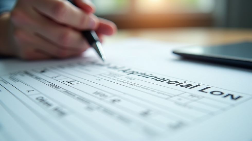 Close-up view of a commercial loan application form with pen