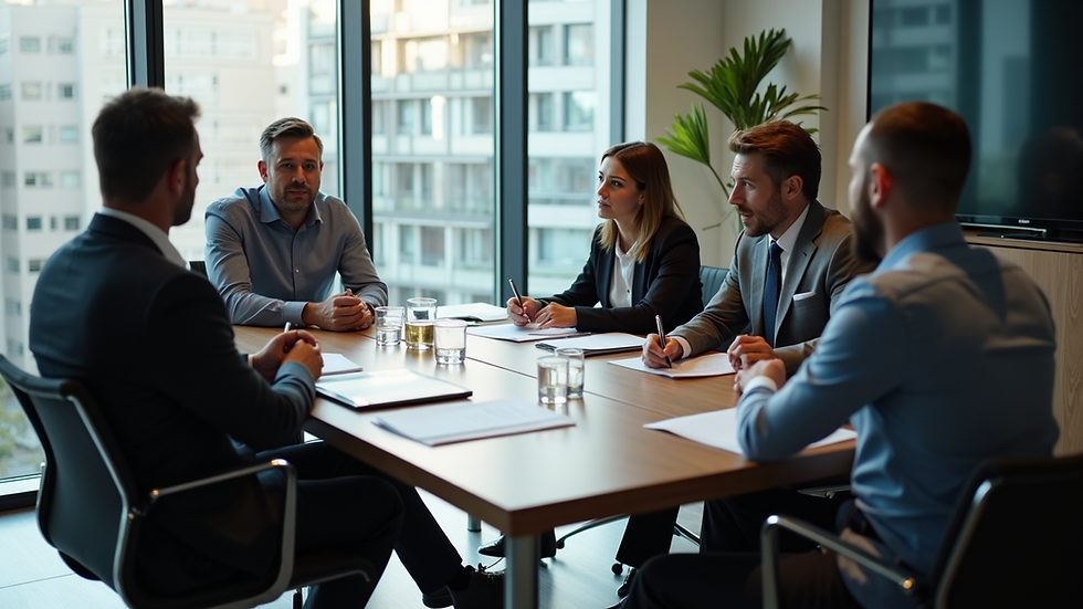 High angle view of a business meeting discussing commercial real estate financing