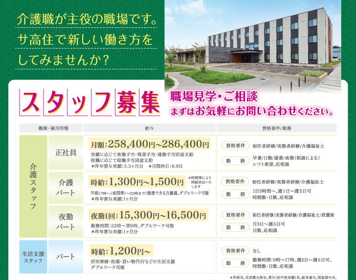 岡崎のサ高住インクオリアつむぎの介護スタッフ求人情報
