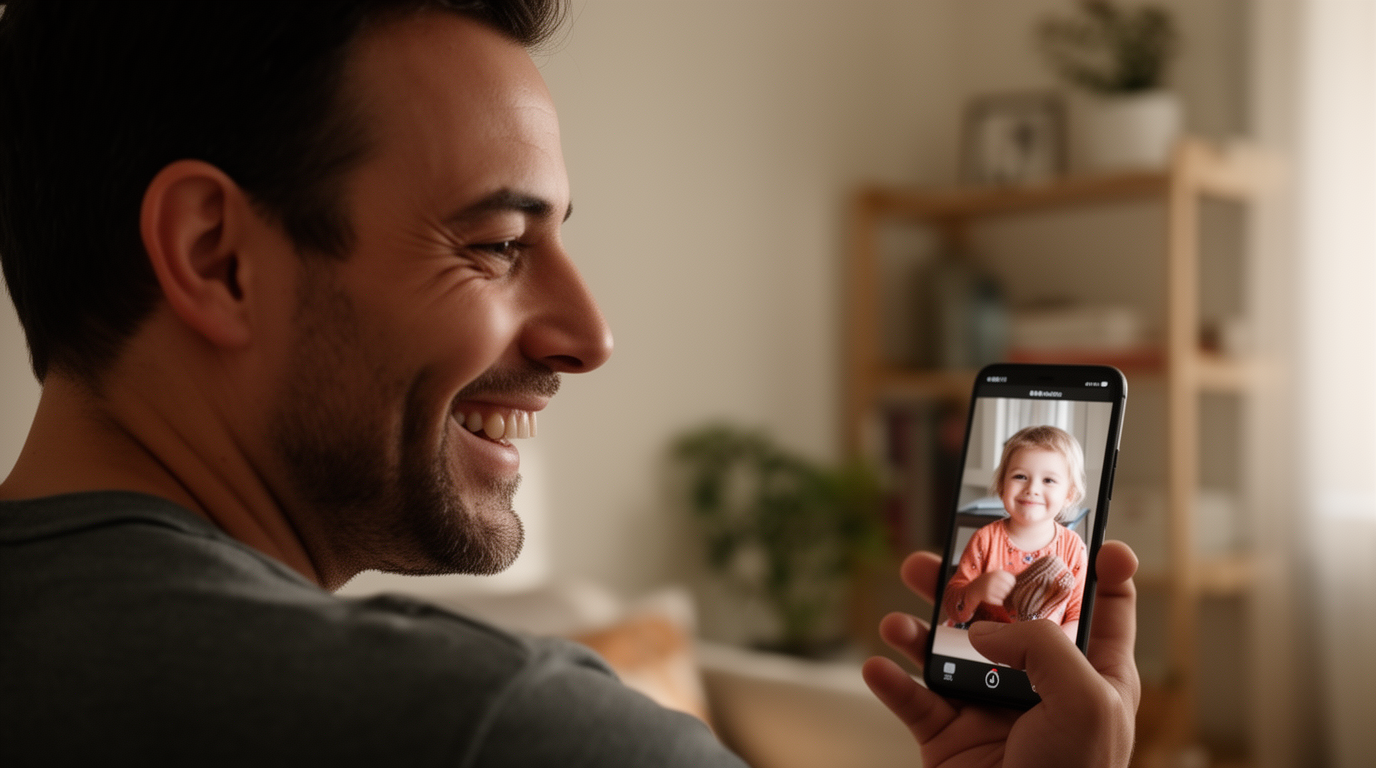 Father on a video call with his child who lives abroad