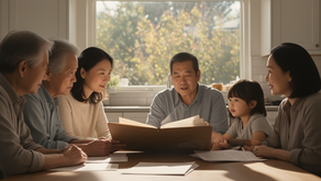 Family reviewing H&C application documents together at a kitchen table in Vancouver