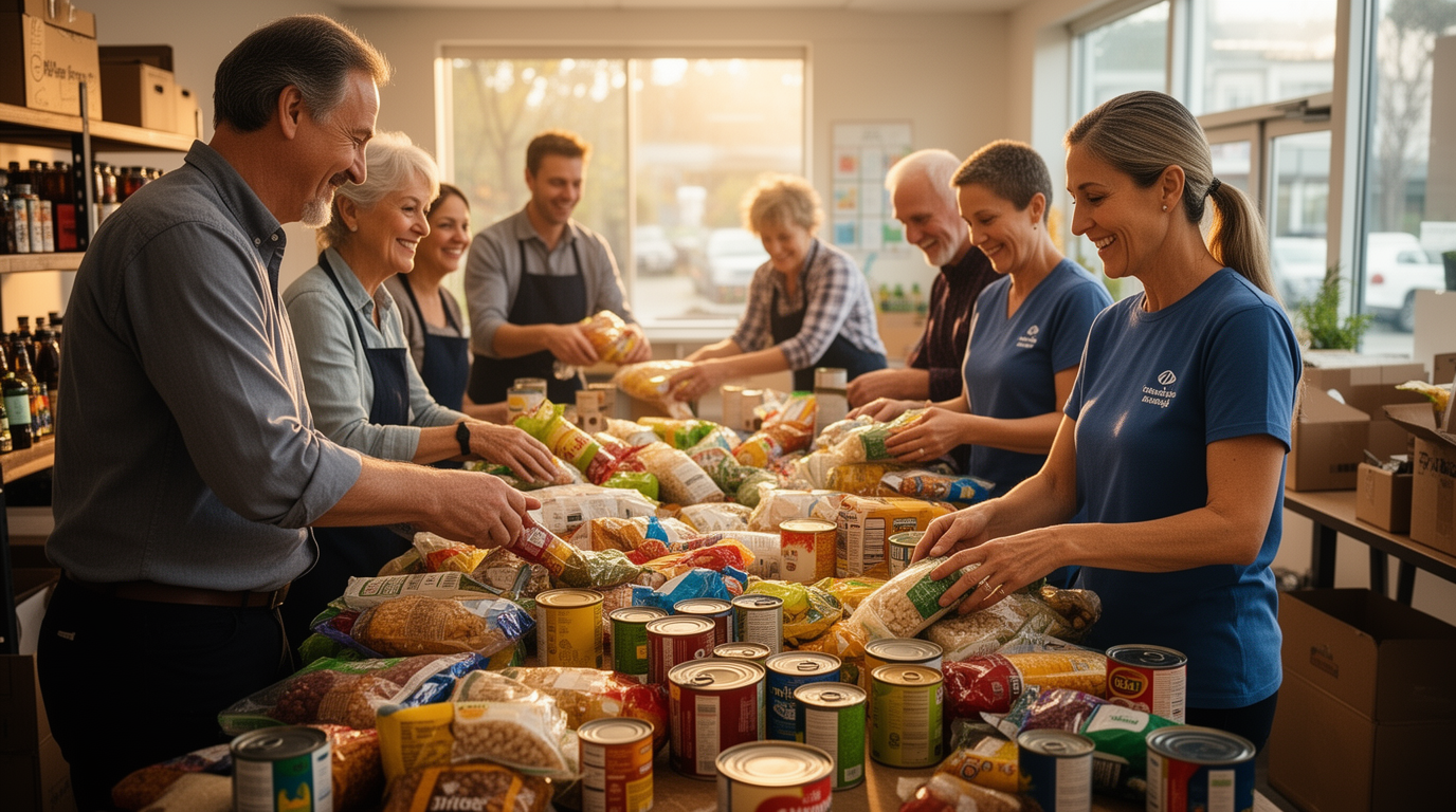 Volunteers working together at a community food bank in Vancouver