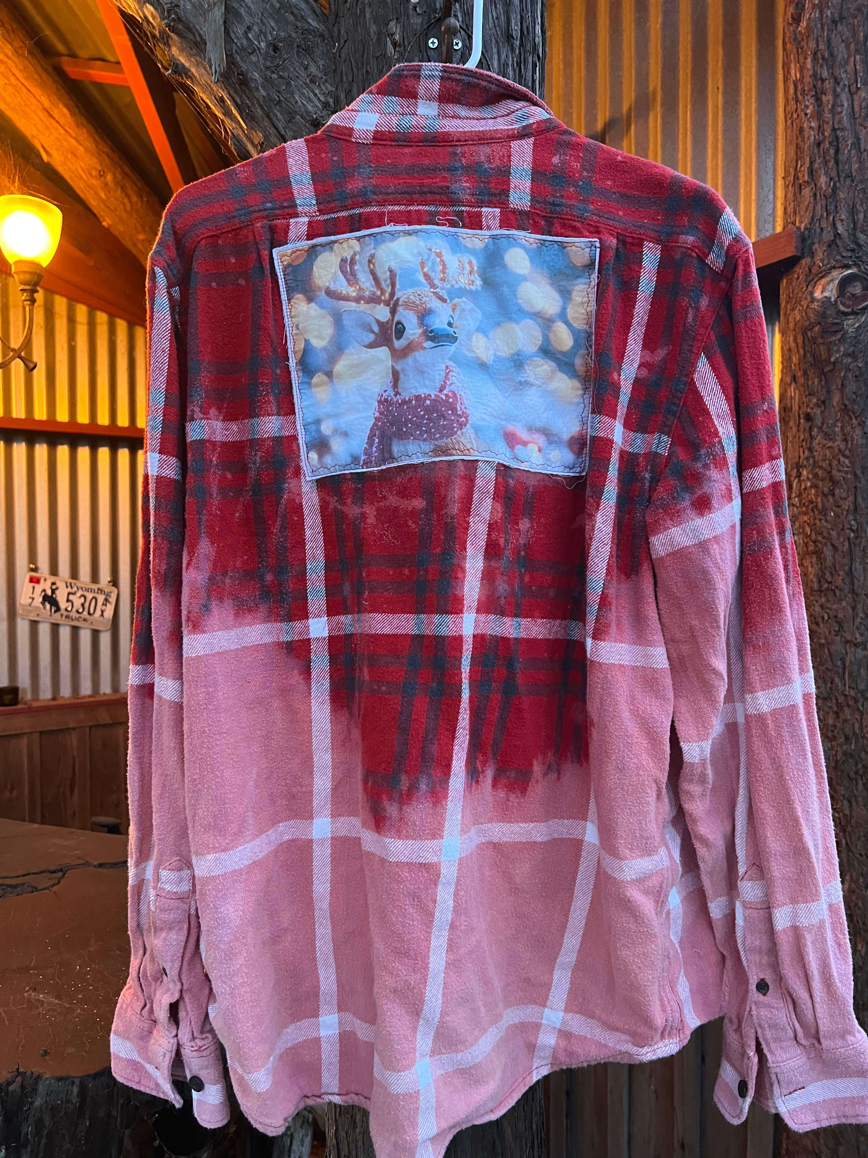 Wistful Deer holiday flannel red with deep fade
