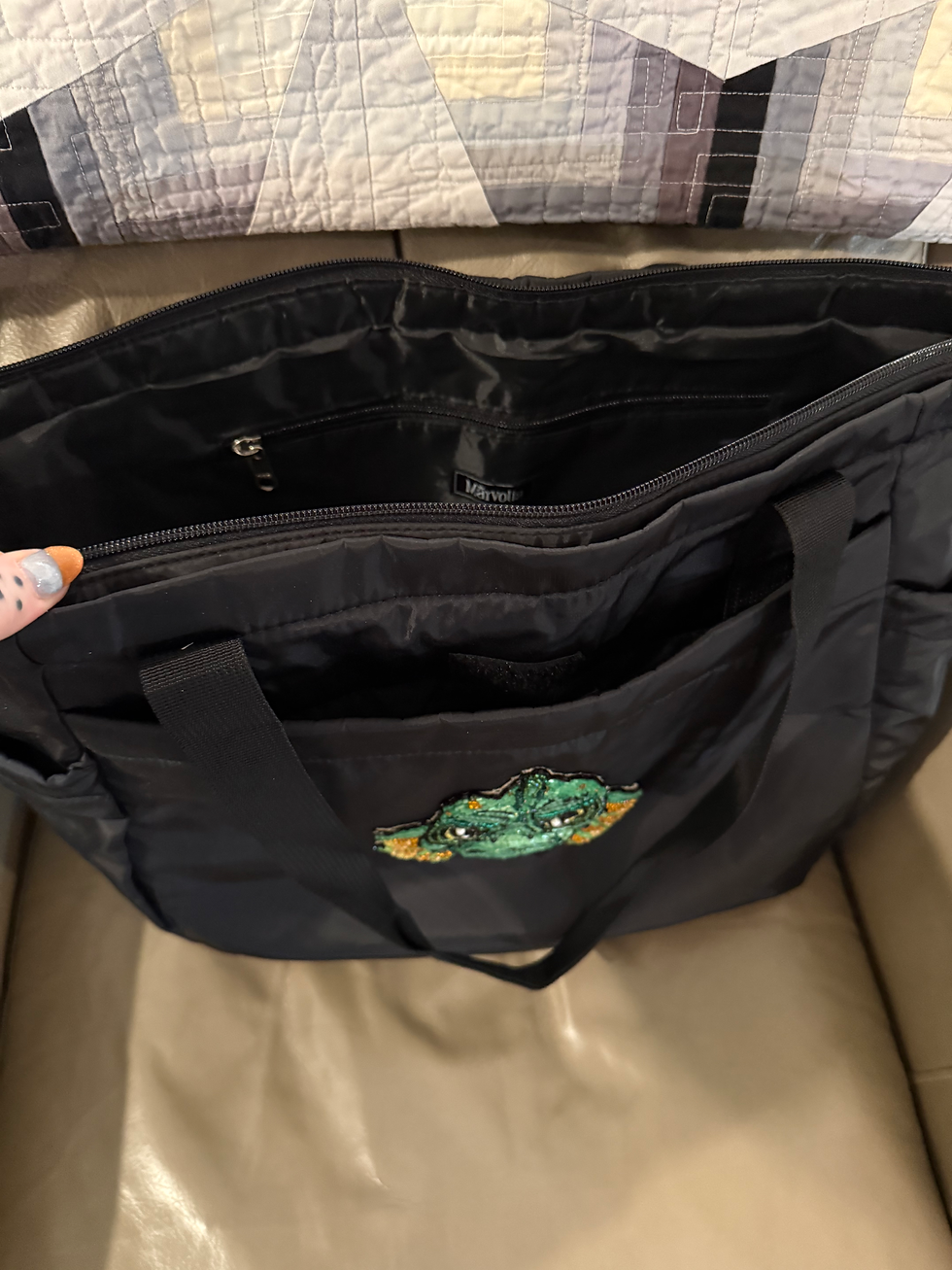 Thumbnail: Large Tote Bag with Hand Beaded Swamp Thing