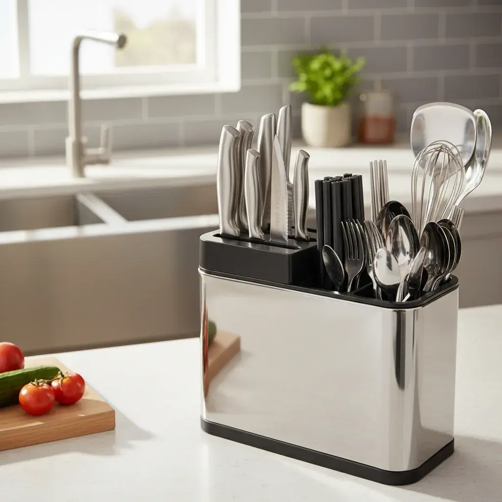 Porta Cuchillas Y Escurridor De Cubiertos Acero Inoxidable