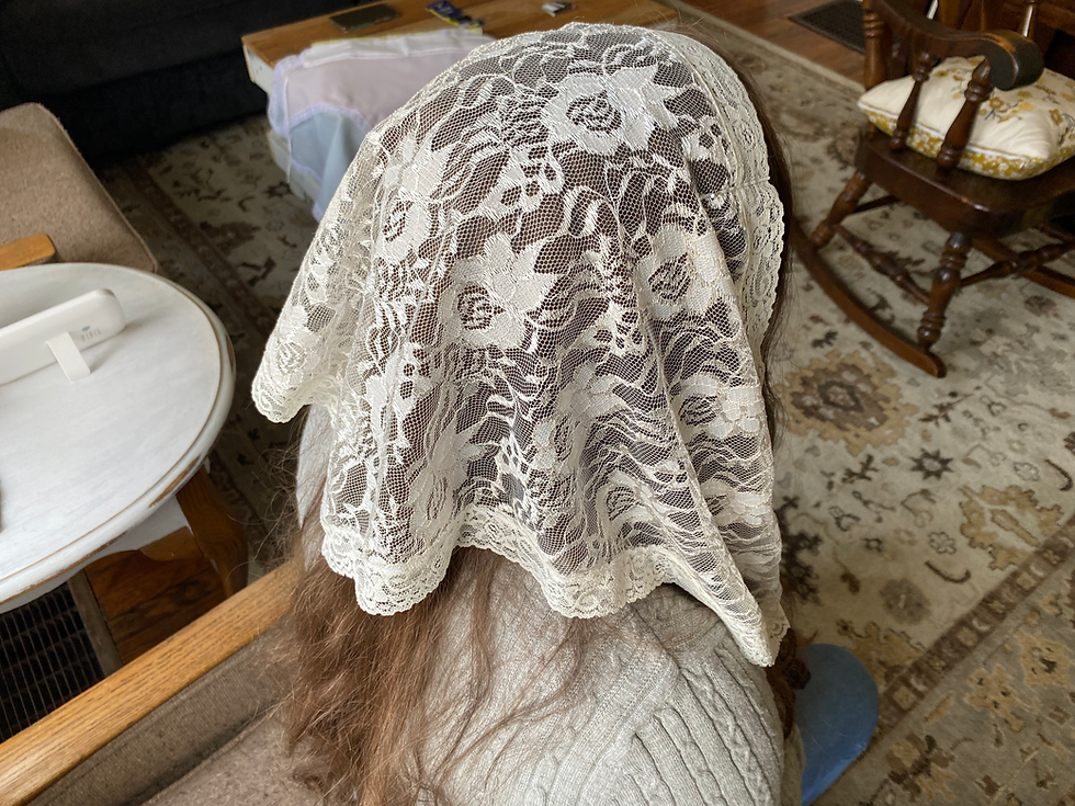 Thumbnail: White Lace Triangle Veils (Loose or Tied)