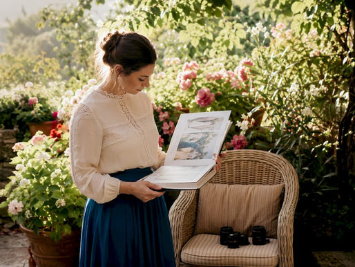 Wedding photographer reviewing portfolio album