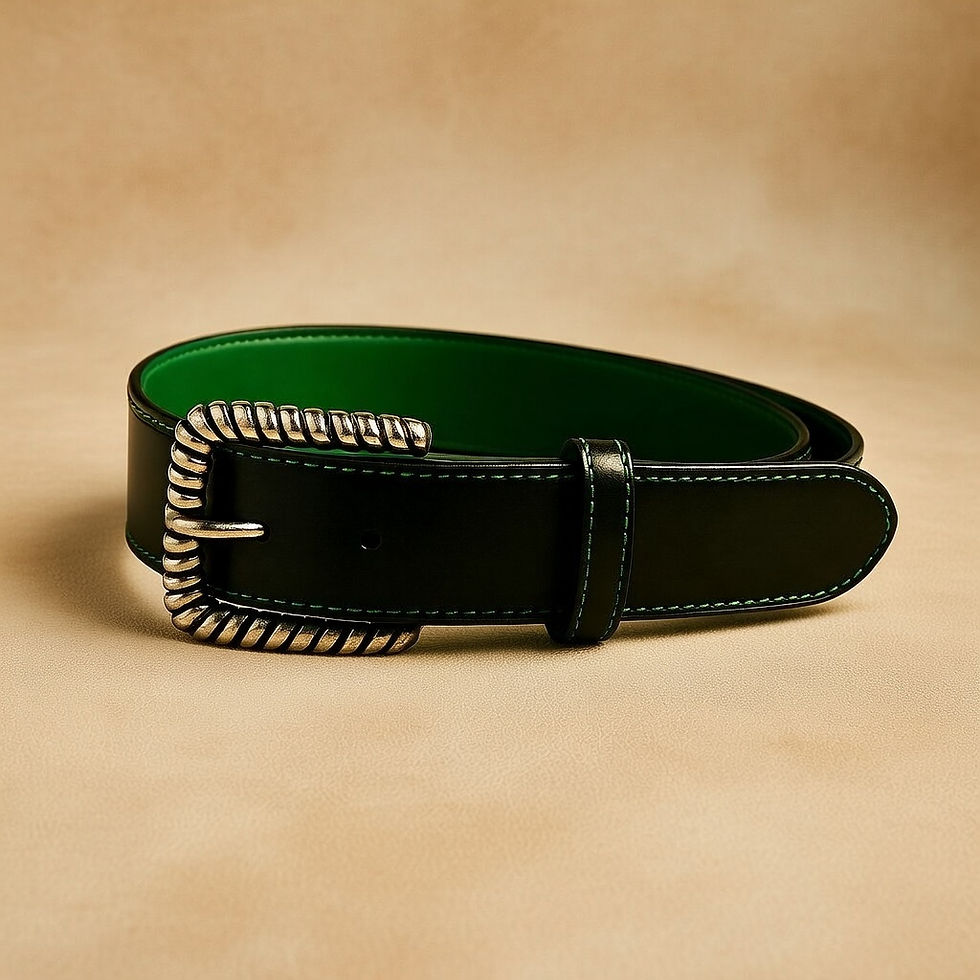 Florentine vegetable tanned leather - black outside emerald green inside with a beautiful Italian buckle