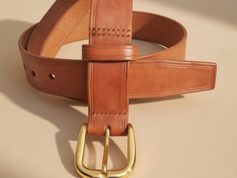 Bouclier single-layer belt: exquisite hand-dyed vegetable-tanned leather, hand-stitched on gold plated brass buckle, timeless elegance.