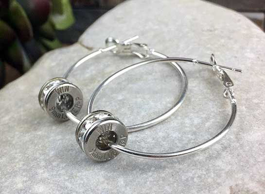 Silver plated Crystal Bullet hoop earrings for Mother's Day gift ideas under $50