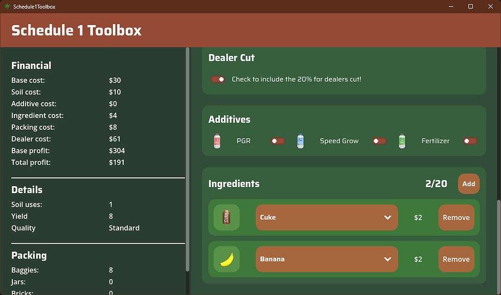 A Screenshot of schedule 1 toolkit