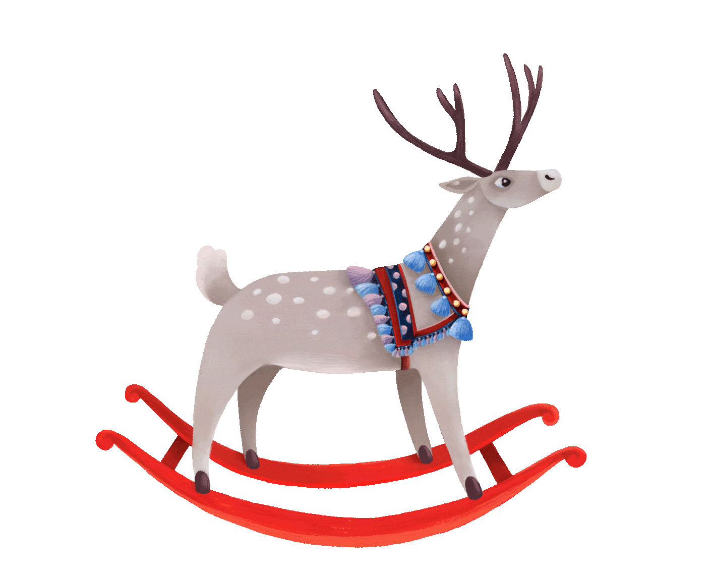 A rocking horse animated drawing, but there is a rain deer instead of a horse