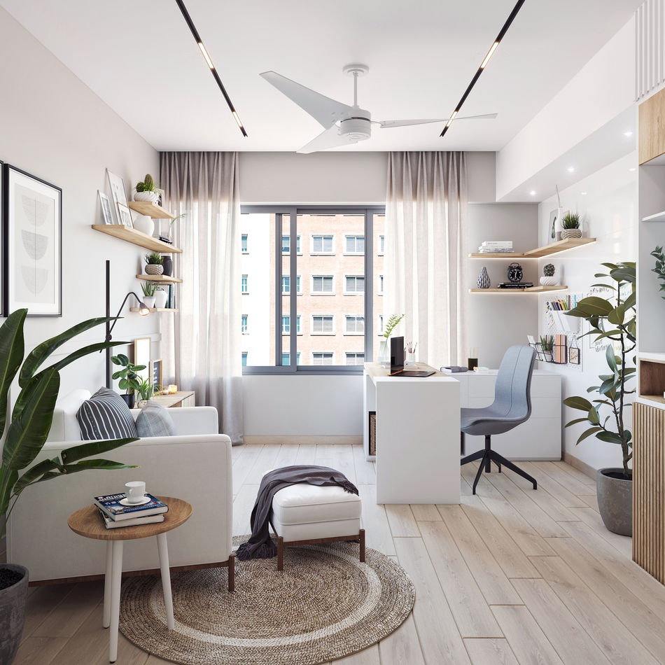 Home office, minimal, minimal interiors, pune, plants, green, sunlight