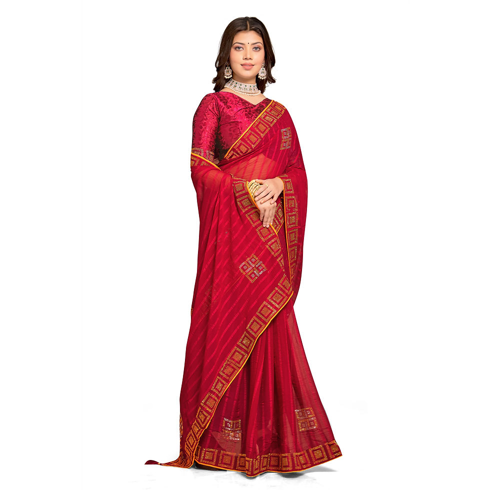 Georgette Saree with Geometric Stone Work Pattern & Heavy Jacquard Blouse