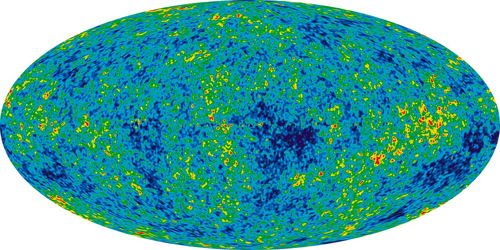 A map, showing cosmic microwave background radiation (CMB). 