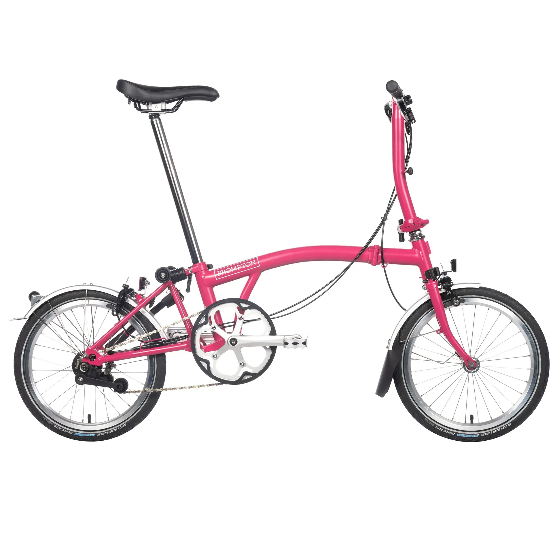 Brompton S6L Folding Bike with Schwalbe Marathon Tyres in Hot Pink