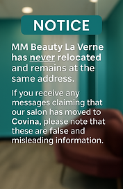 MM Beauty La Verne notice confirming we never relocated