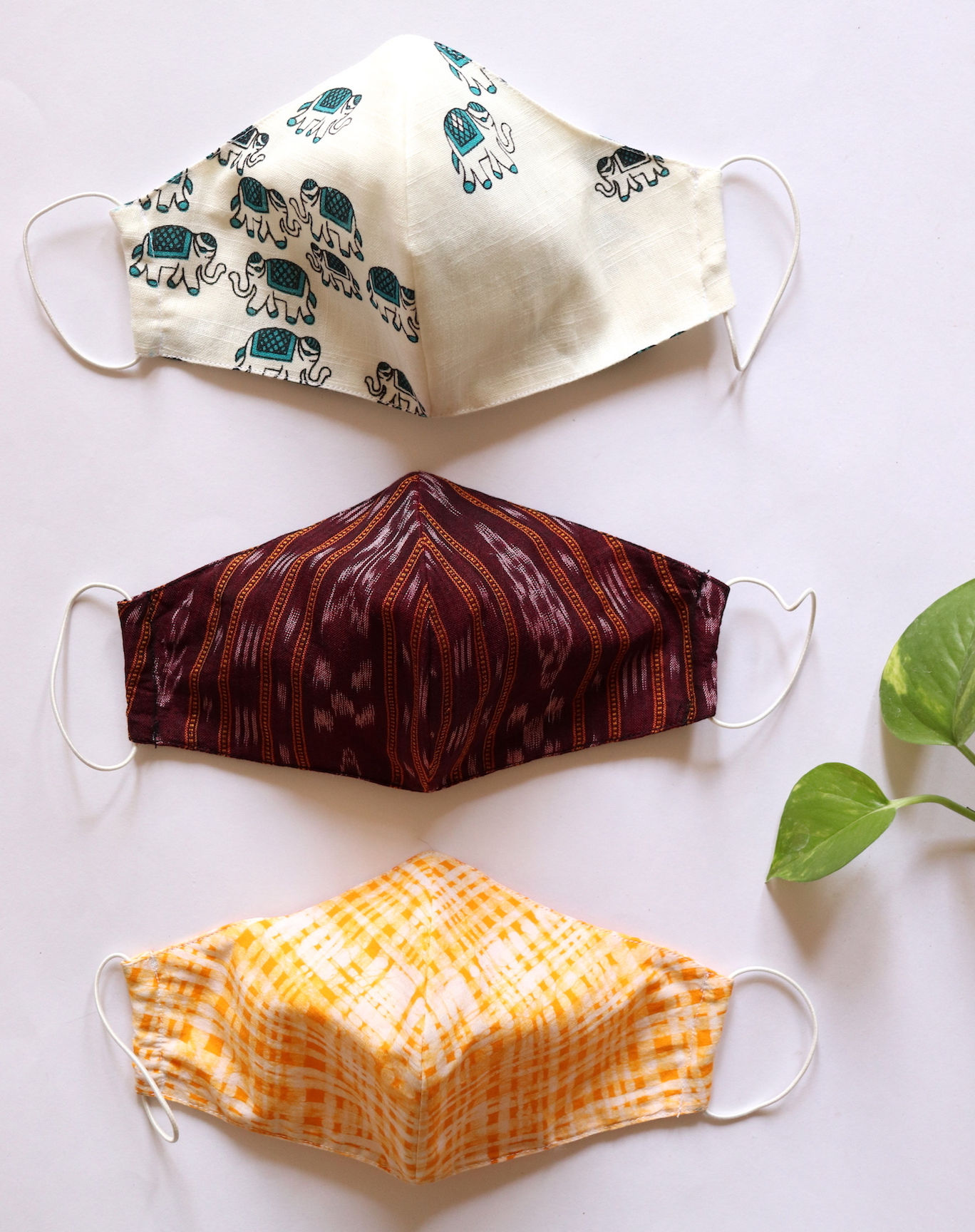 3 Layered Fabric Face Masks- Set of 3 (Elasticated)