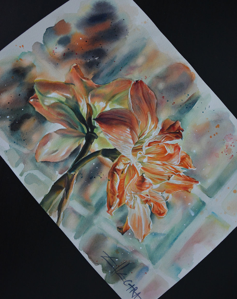 Miniature : 14''x 10'' ORIGINAL WATERCOLOR ARTWORK BY ELLECTRA - TIGER LILY
