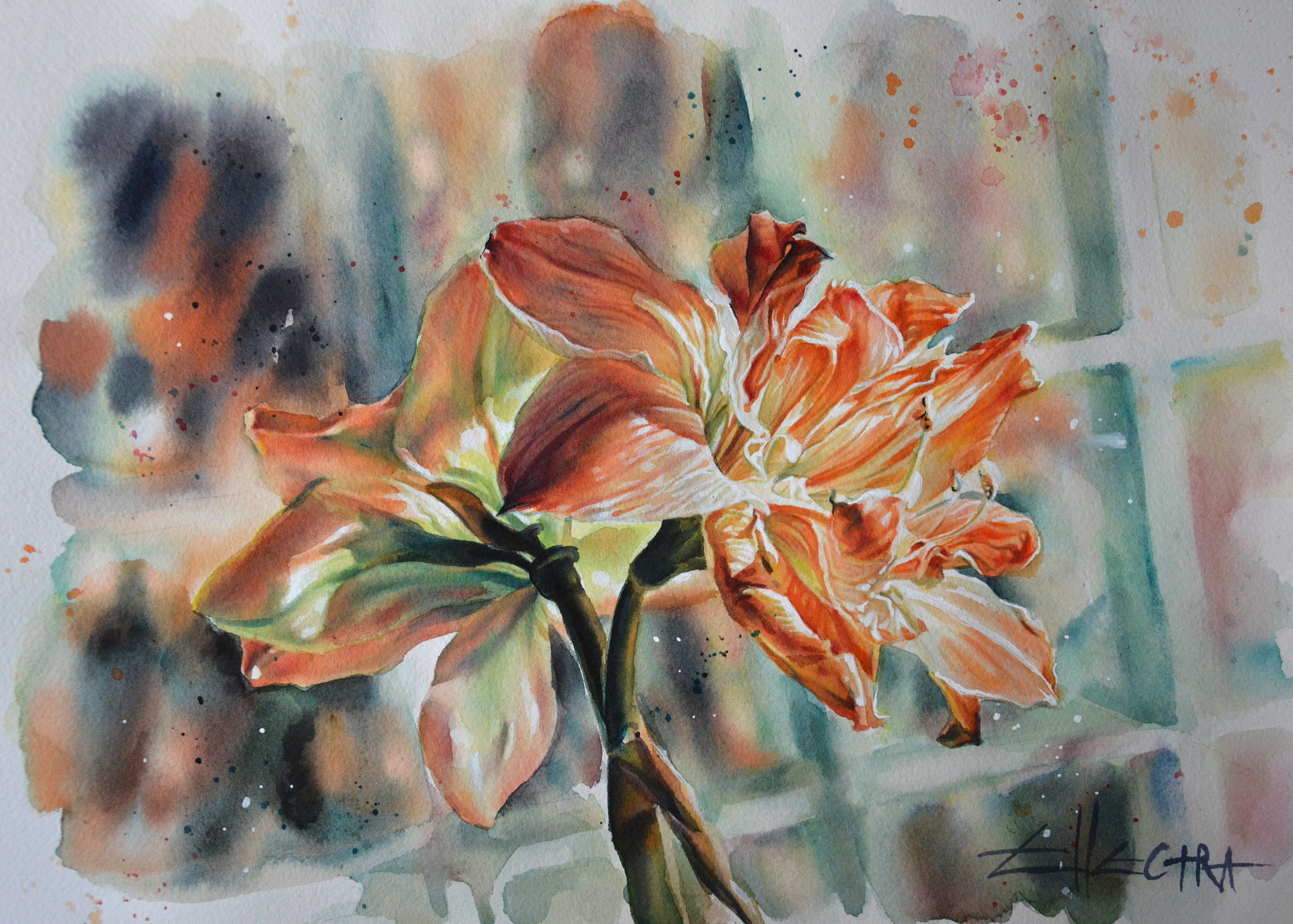 14''x 10'' ORIGINAL WATERCOLOR ARTWORK BY ELLECTRA - TIGER LILY