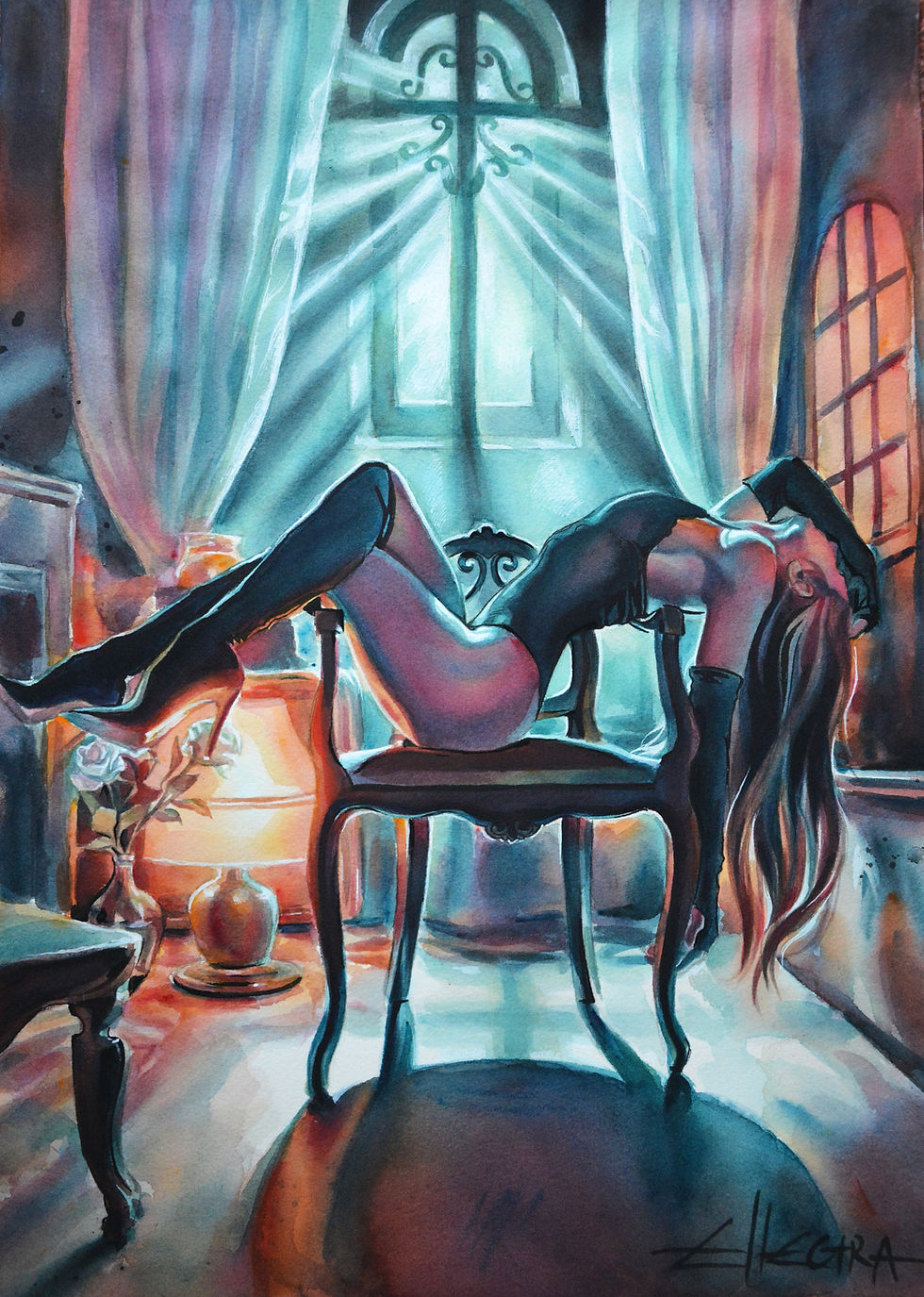 16''x 12'' ORIGINAL WATERCOLOR ARTWORK BY ELLECTRA - EUPHORIA