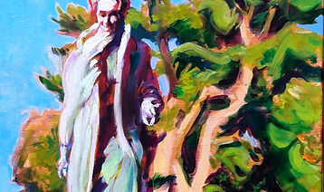 TIPPI AND THE GREAT PINE 2022 oil on canvas 26 x 22 inches by Nicholas Wyatt 20220518_143