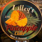 Lilly's Pineapple Cider tap with 3.4% and Made in Somerset text.