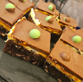 Chocolate brownies with mint candies, delicious dessert on a plate