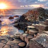 Sunset at Giant s Causeway in North Antrim, Northern Ireland