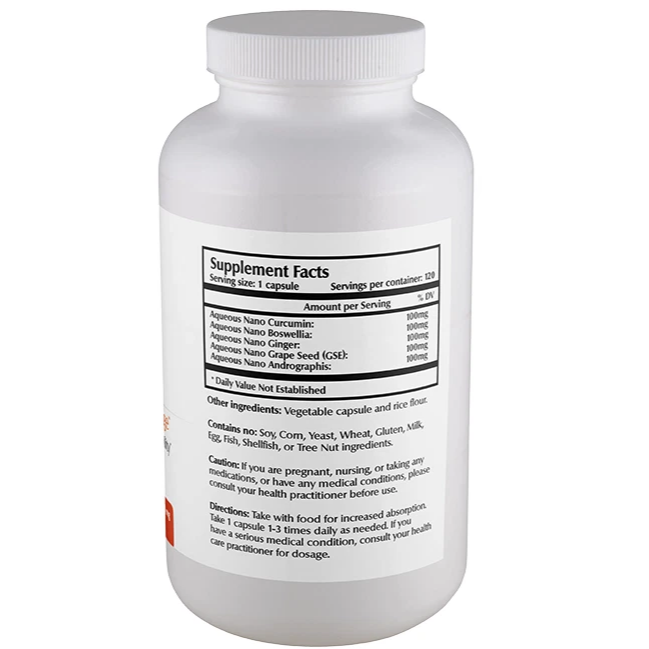 Back of One Planet Nutrition Nano Joint Capsules bottle label - shows supplement facts, ingredients, dosage